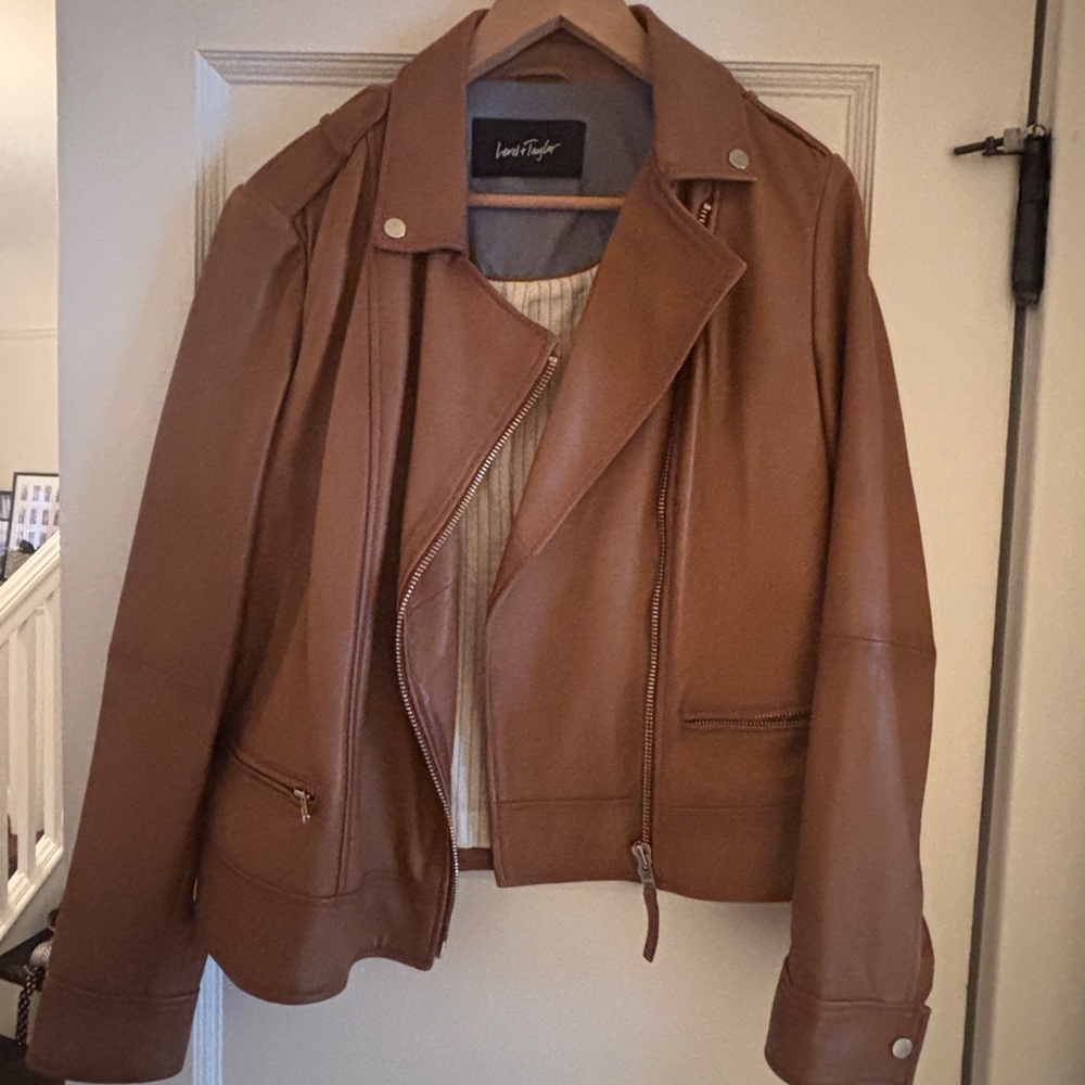 Lord & Taylor Brown Leather Moto Jacket